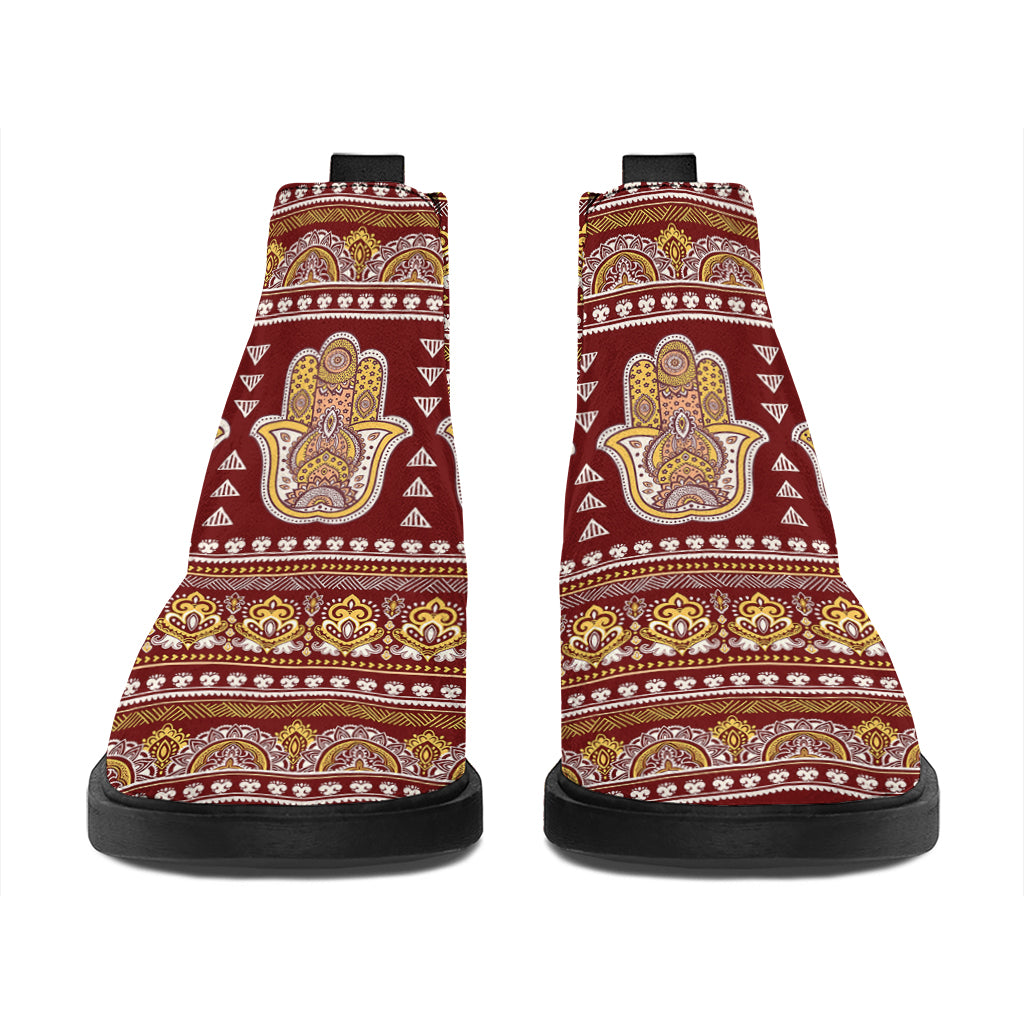 Indian Hamsa Hand Print Flat Ankle Boots