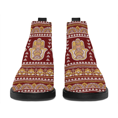 Indian Hamsa Hand Print Flat Ankle Boots