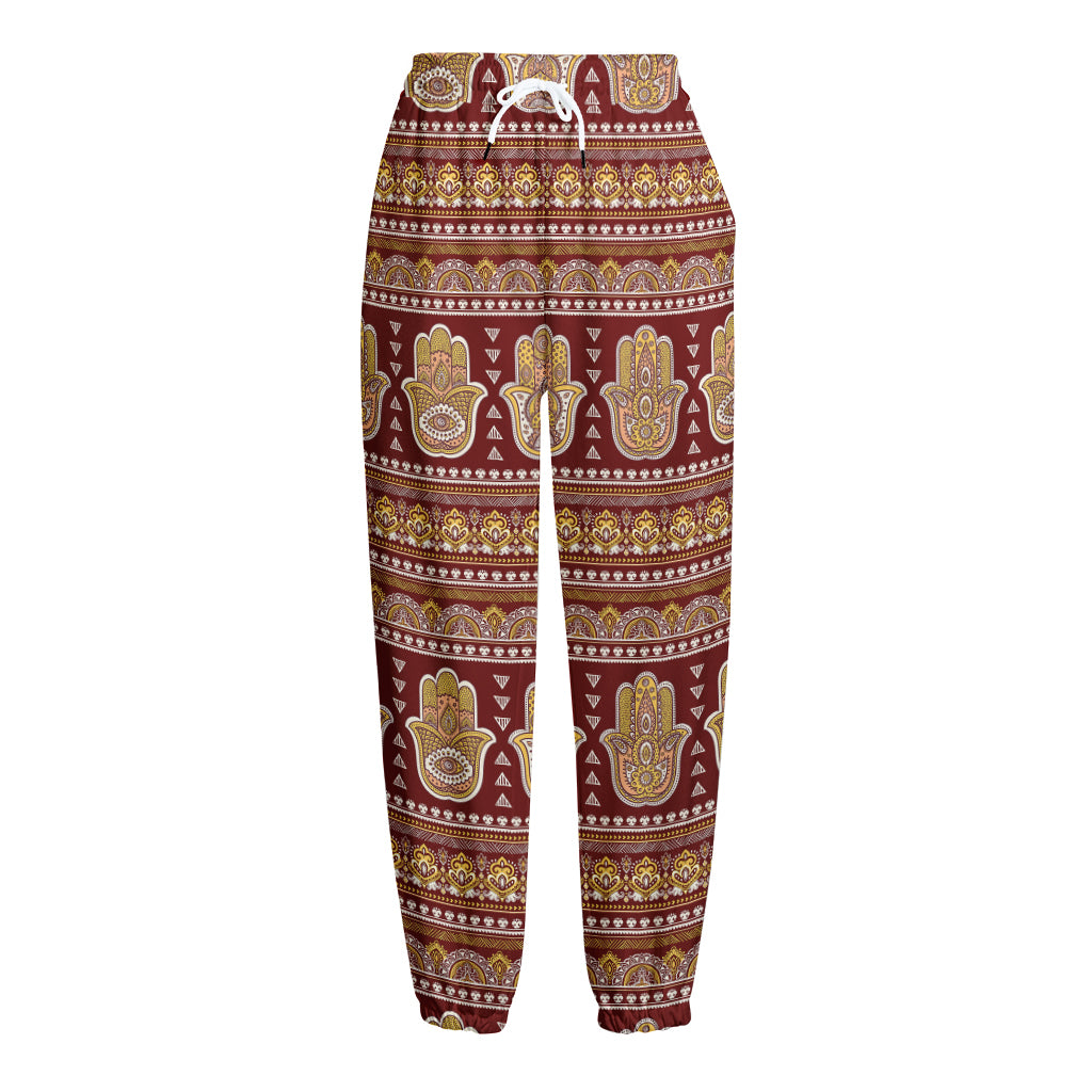 Indian Hamsa Hand Print Fleece Lined Knit Pants