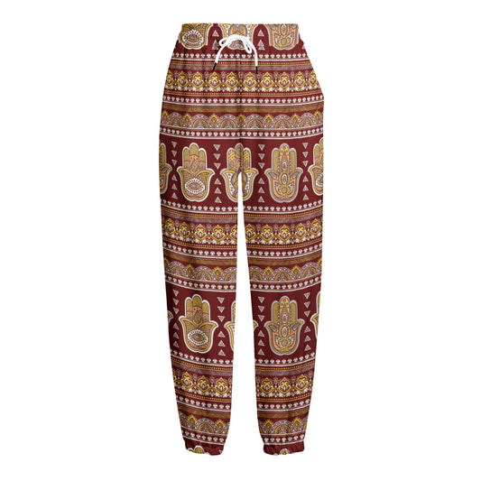Indian Hamsa Hand Print Fleece Lined Knit Pants