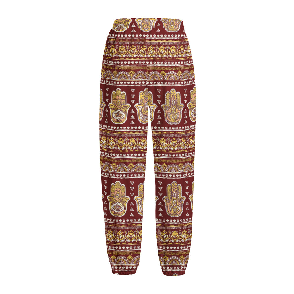 Indian Hamsa Hand Print Fleece Lined Knit Pants