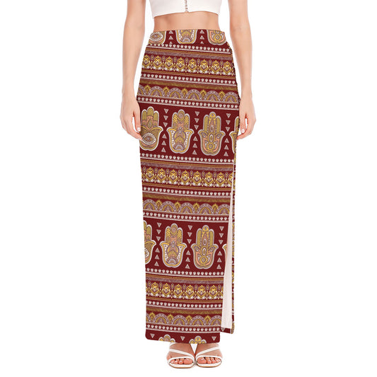 Indian Hamsa Hand Print High Slit Maxi Skirt