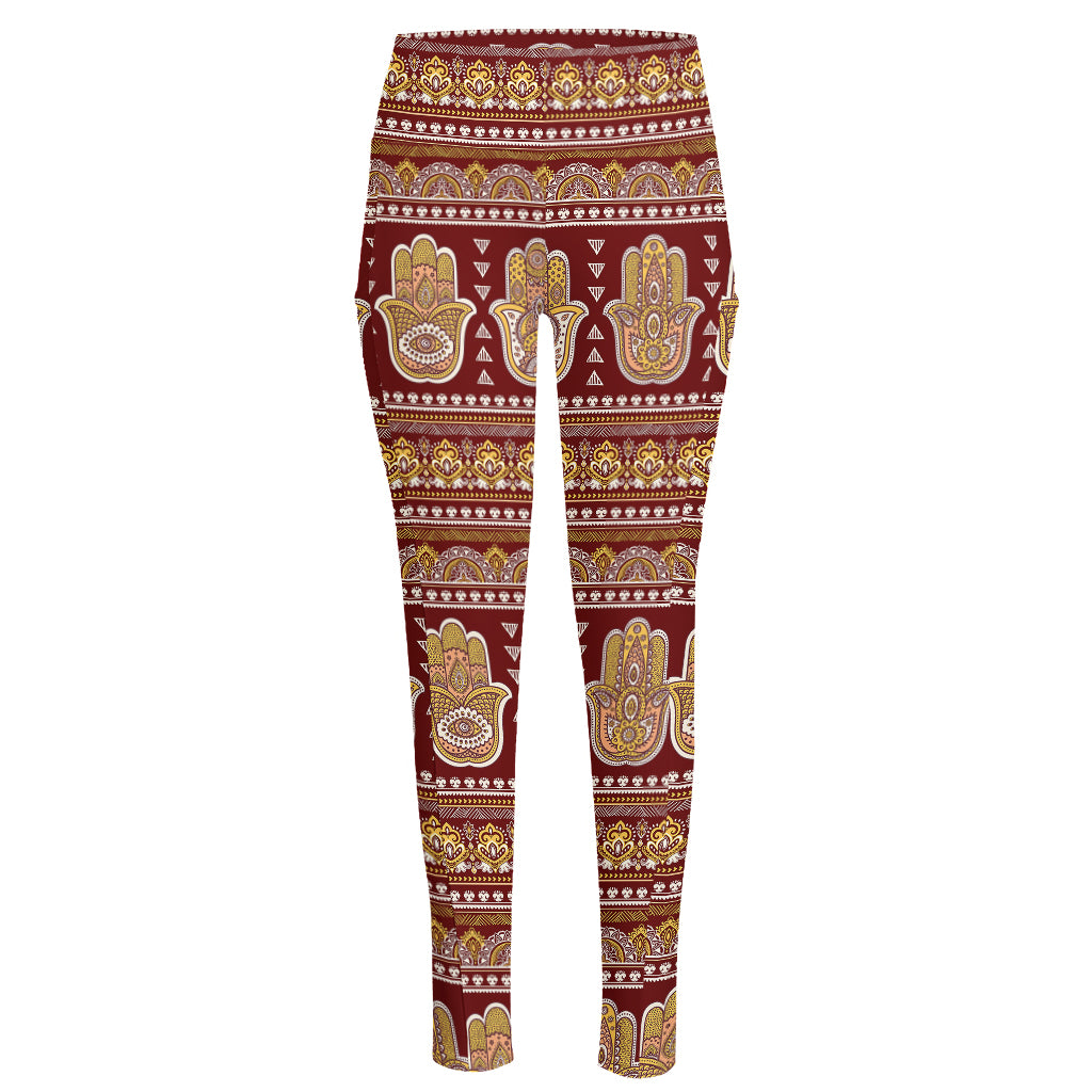 Indian Hamsa Hand Print High-Waisted Pocket Leggings