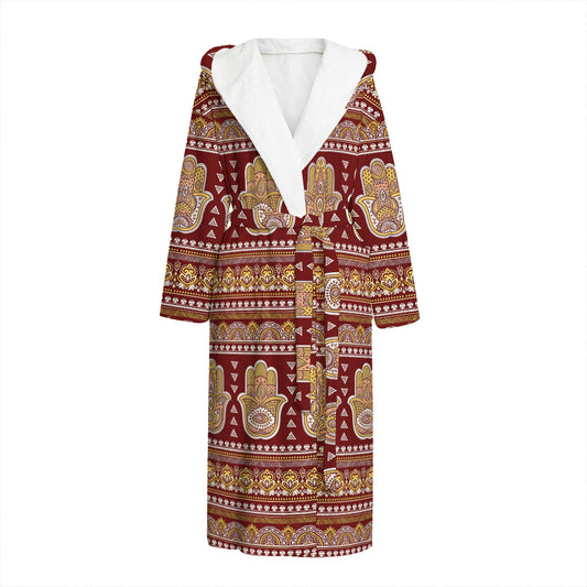 Indian Hamsa Hand Print Hooded Bathrobe