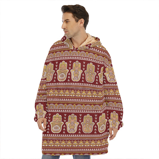Indian Hamsa Hand Print Hoodie Blanket