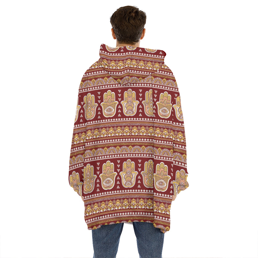 Indian Hamsa Hand Print Hoodie Blanket