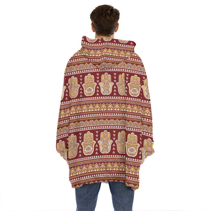 Indian Hamsa Hand Print Hoodie Blanket
