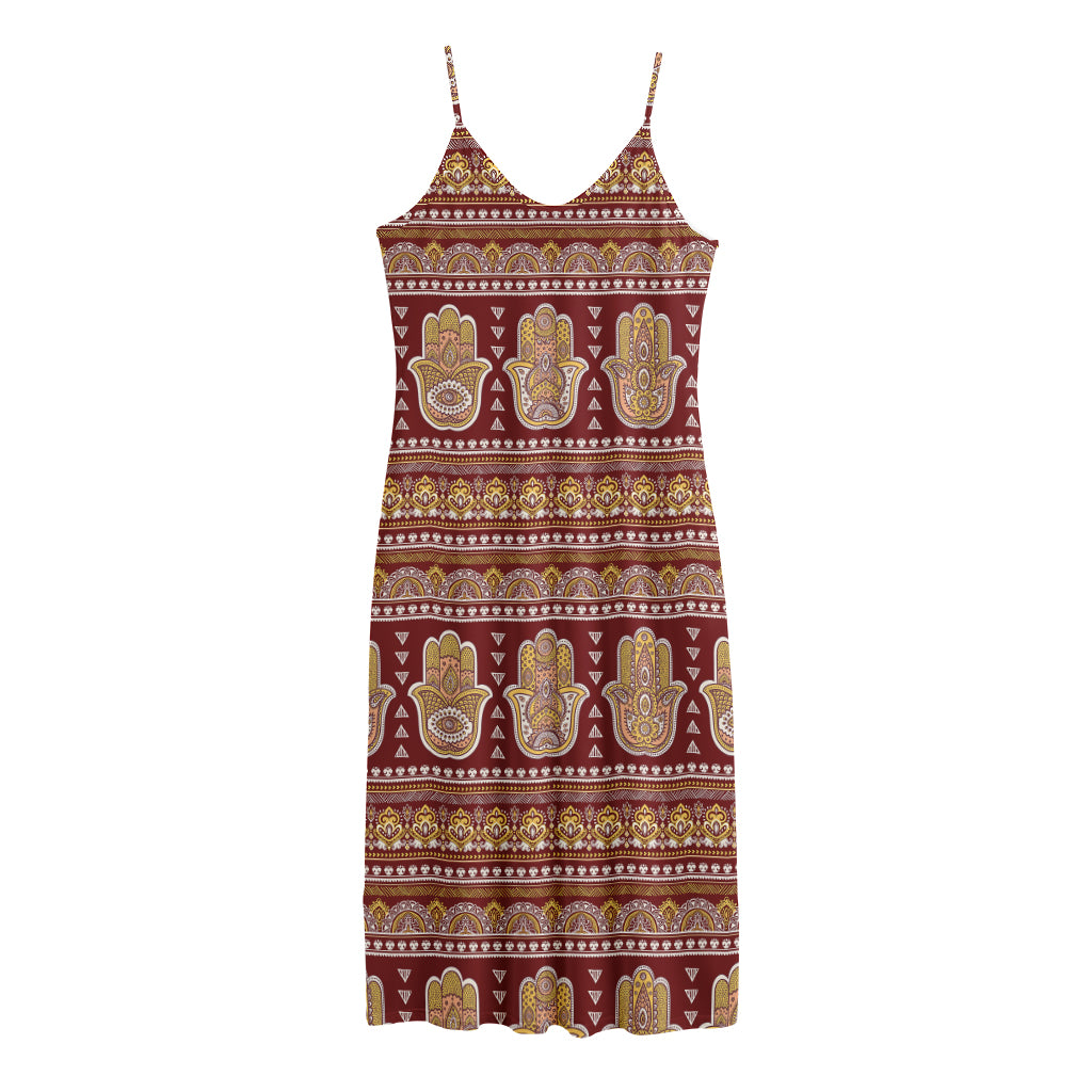 Indian Hamsa Hand Print Jersey Midi Cami Dress