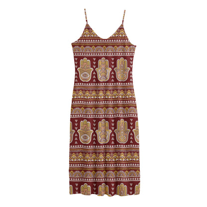 Indian Hamsa Hand Print Jersey Midi Cami Dress
