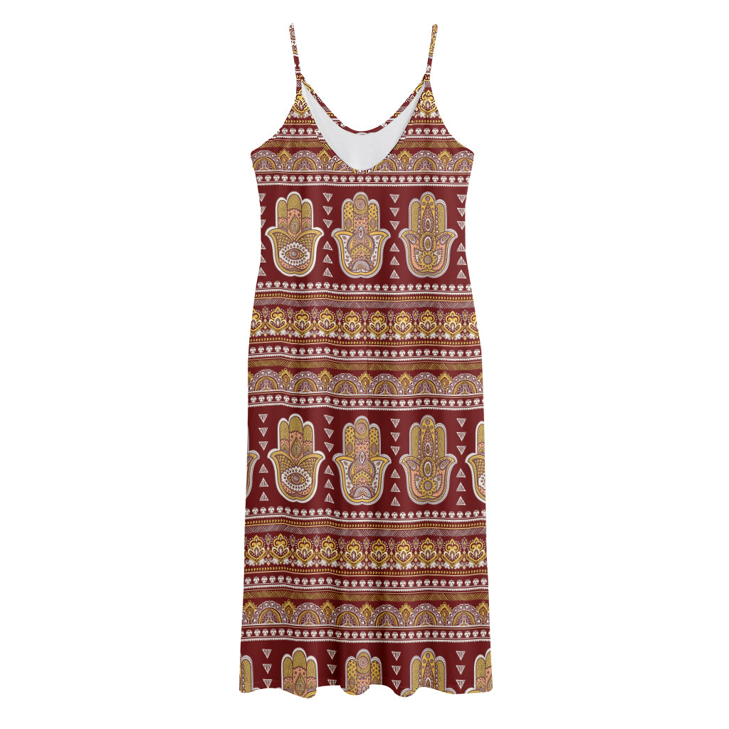 Indian Hamsa Hand Print Jersey Midi Cami Dress