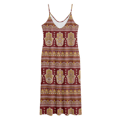 Indian Hamsa Hand Print Jersey Midi Cami Dress