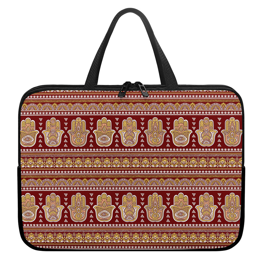 Indian Hamsa Hand Print Laptop Sleeve With Handle