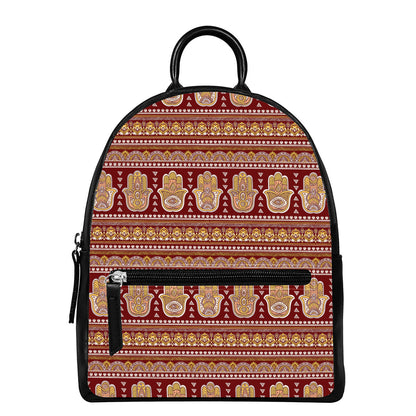 Indian Hamsa Hand Print Leather Backpack