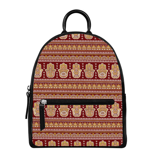 Indian Hamsa Hand Print Leather Backpack