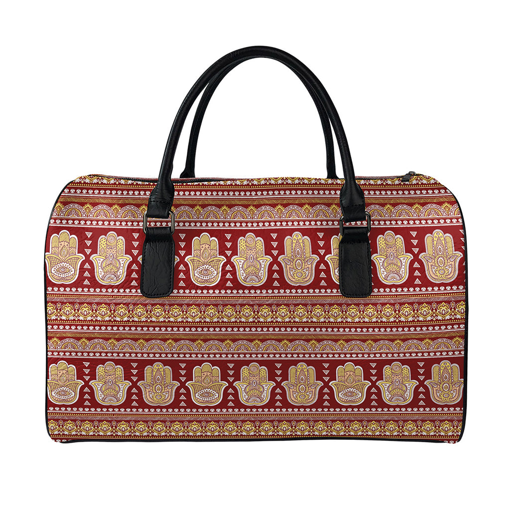 Indian Hamsa Hand Print Leather Duffle Bag