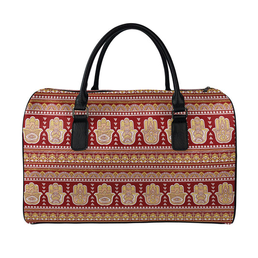 Indian Hamsa Hand Print Leather Duffle Bag