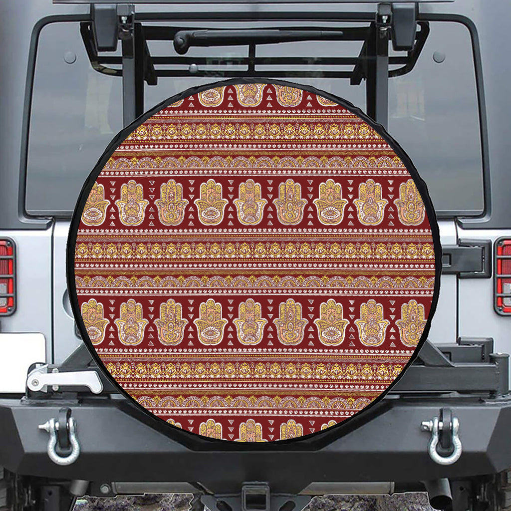 Indian Hamsa Hand Print Leather Spare Tire Cover