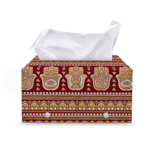 Indian Hamsa Hand Print Leather Tissue Box Cover