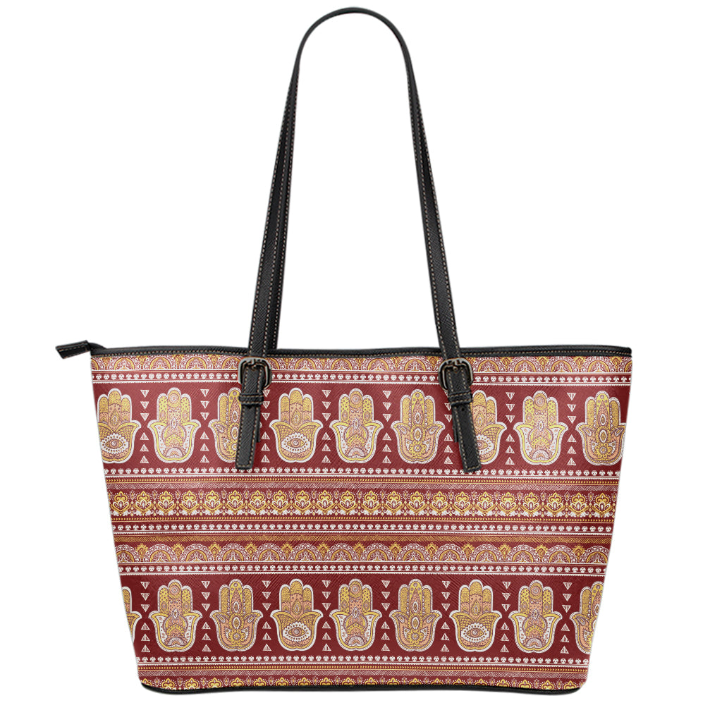 Indian Hamsa Hand Print Leather Tote Bag