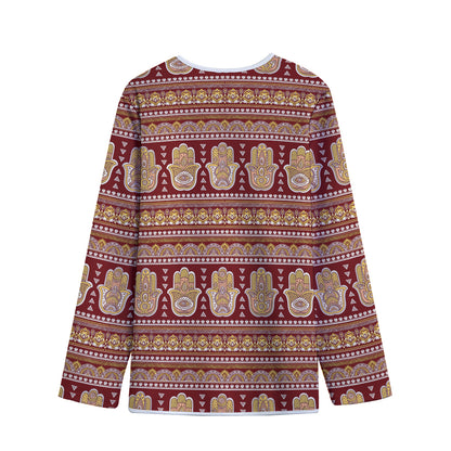 Indian Hamsa Hand Print Long Sleeve Short Coat