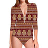 Indian Hamsa Hand Print Long Sleeve Swimsuit