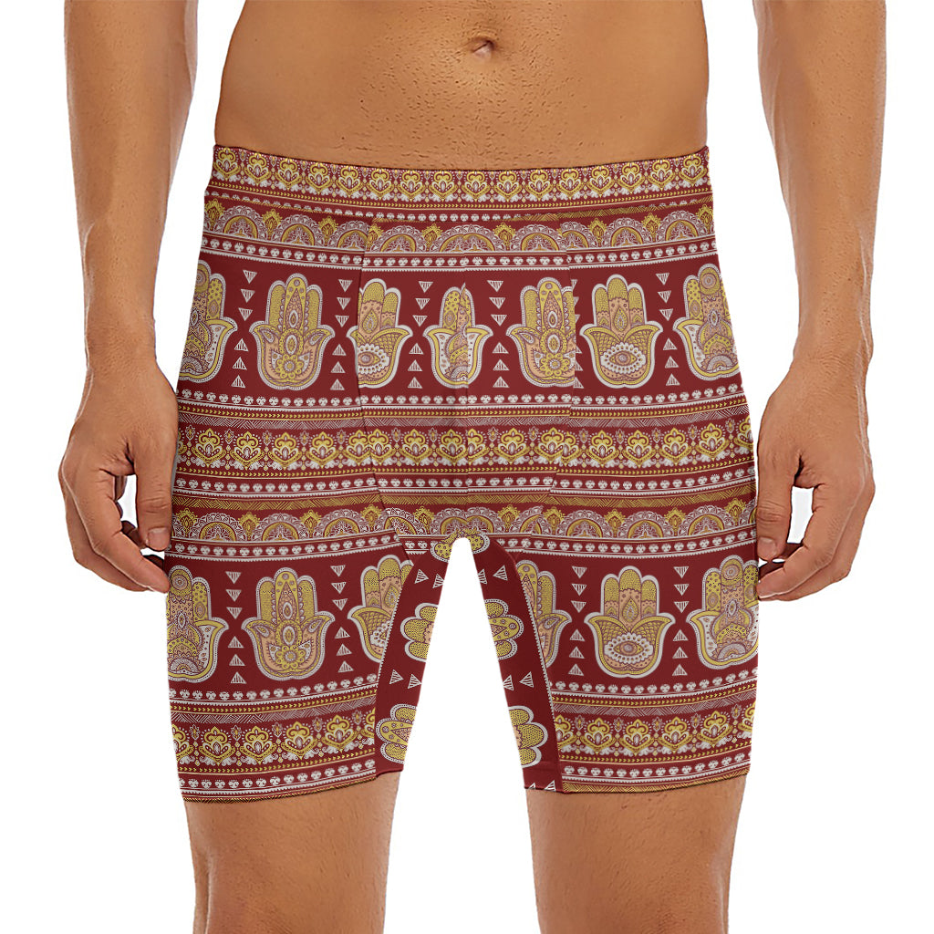 Indian Hamsa Hand Print Men's Long Boxer Briefs