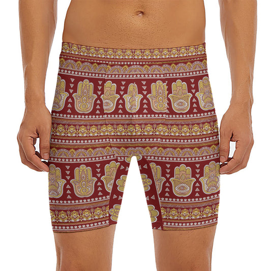 Indian Hamsa Hand Print Men's Long Boxer Briefs