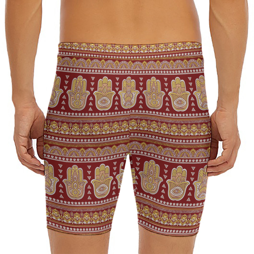 Indian Hamsa Hand Print Men's Long Boxer Briefs