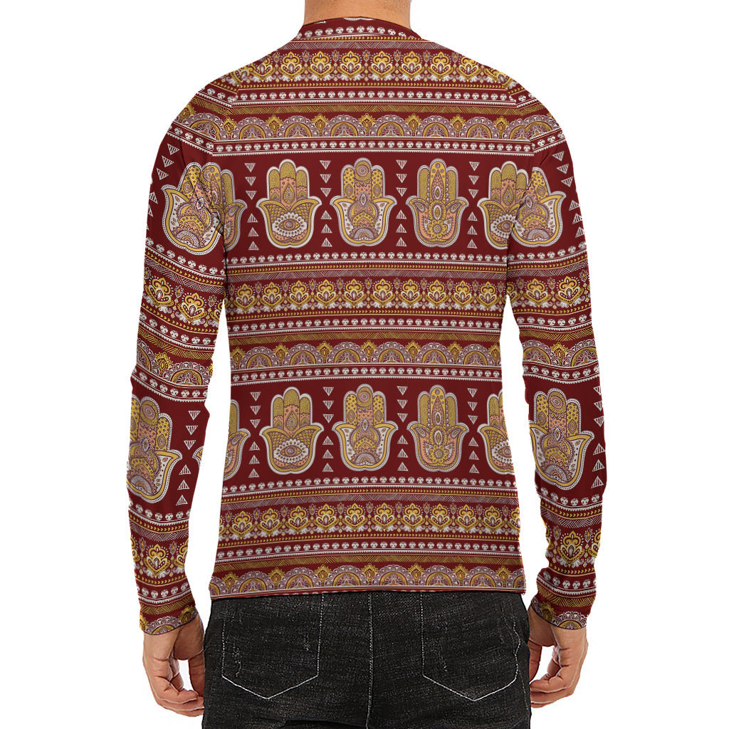 Indian Hamsa Hand Print Men's Long Sleeve Rash Guard