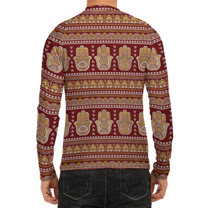 Indian Hamsa Hand Print Men's Long Sleeve Rash Guard