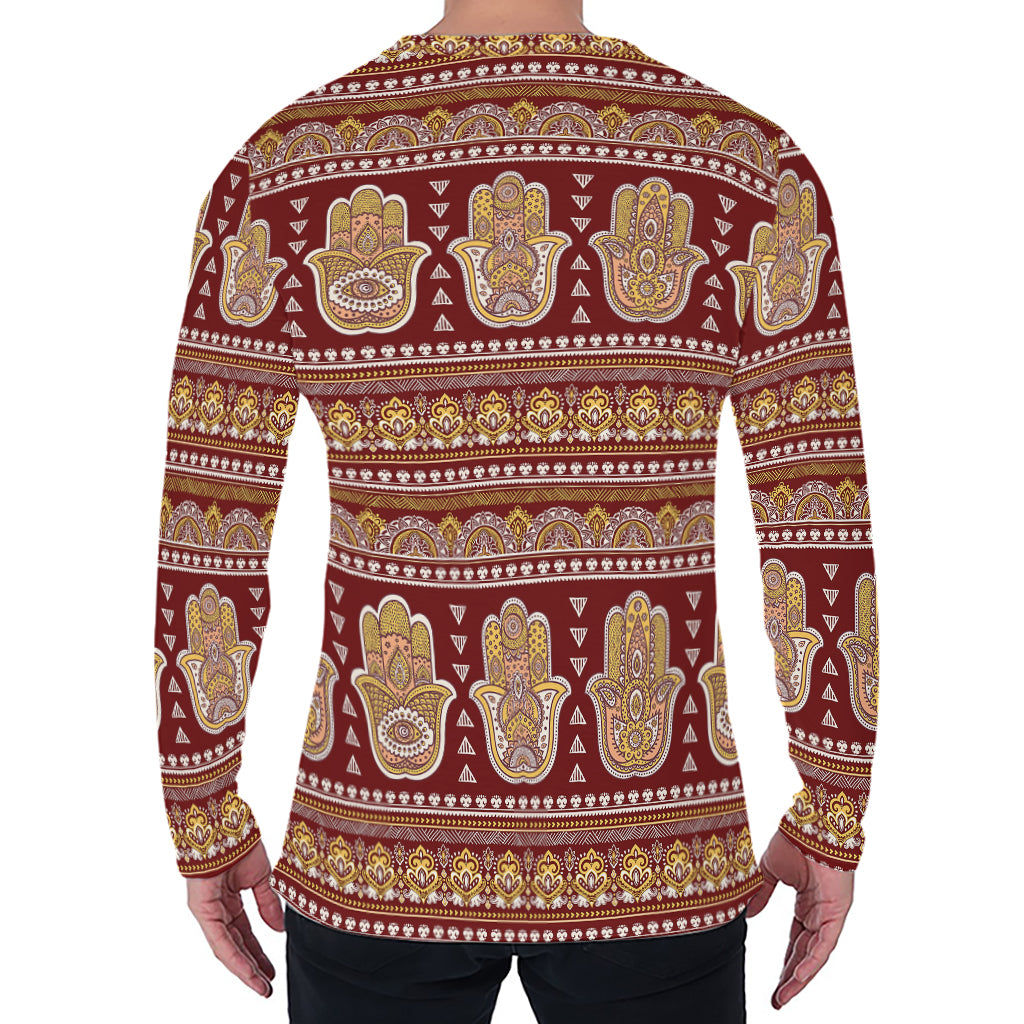 Indian Hamsa Hand Print Men's Long Sleeve T-Shirt