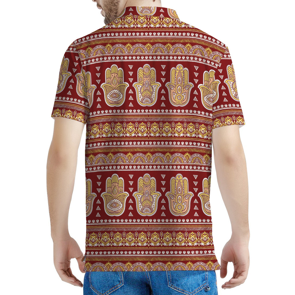 Indian Hamsa Hand Print Men's Polo Shirt