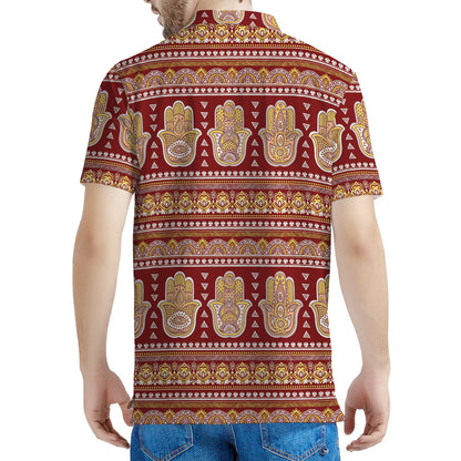 Indian Hamsa Hand Print Men's Polo Shirt