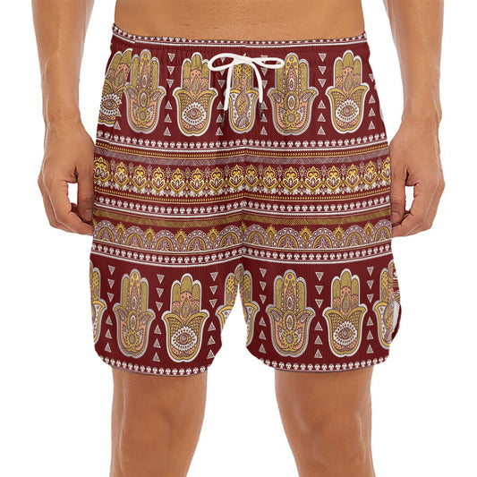 Indian Hamsa Hand Print Men's Split Running Shorts