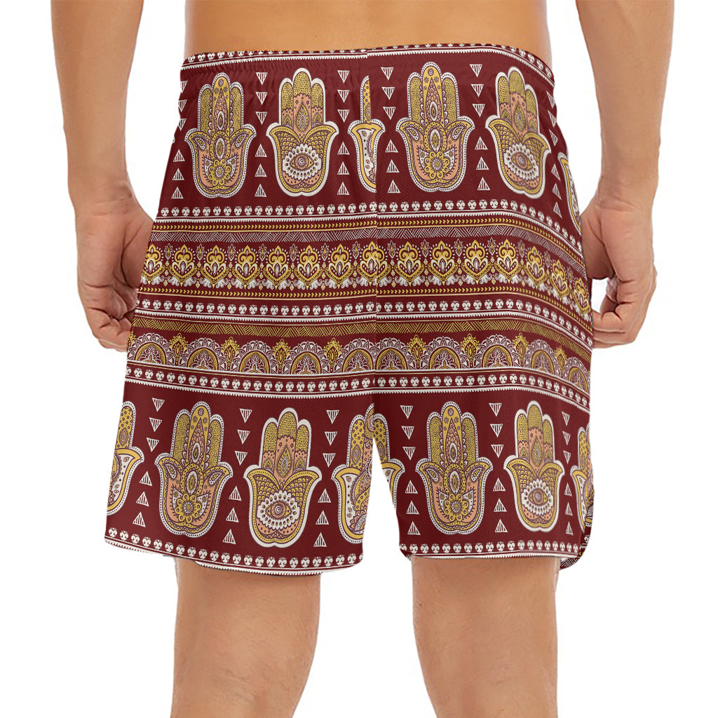 Indian Hamsa Hand Print Men's Split Running Shorts
