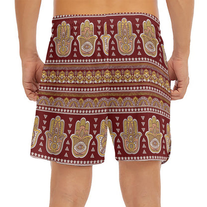 Indian Hamsa Hand Print Men's Split Running Shorts