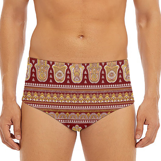Indian Hamsa Hand Print Men's Triangle Swim Briefs