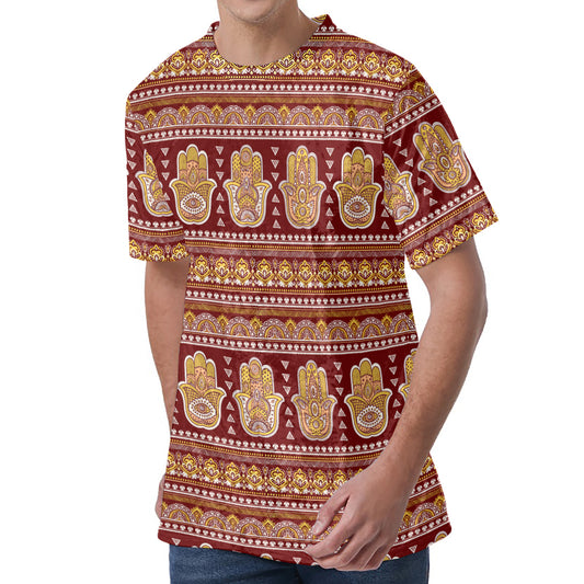 Indian Hamsa Hand Print Men's Velvet T-Shirt