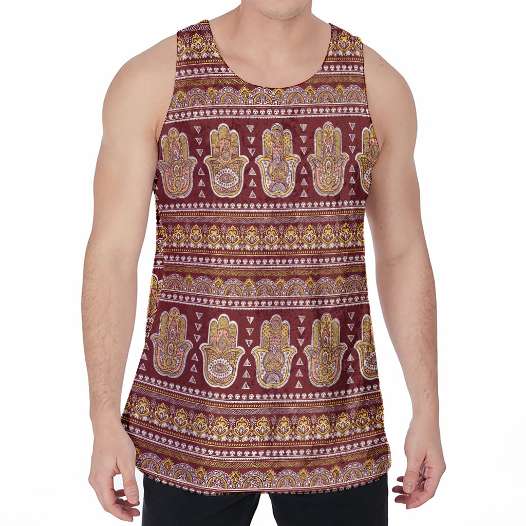 Indian Hamsa Hand Print Men's Velvet Tank Top