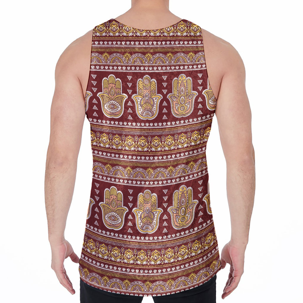 Indian Hamsa Hand Print Men's Velvet Tank Top