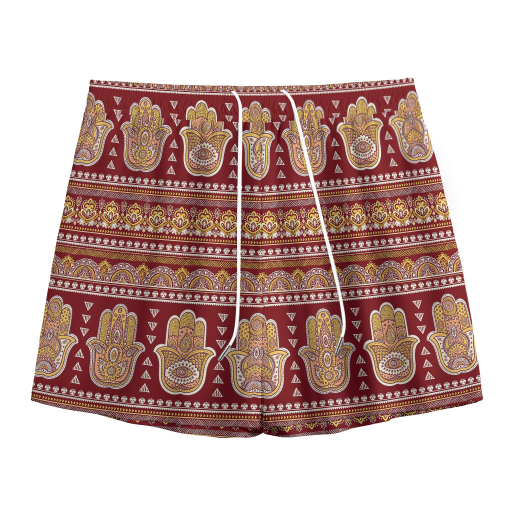Indian Hamsa Hand Print Mesh Shorts
