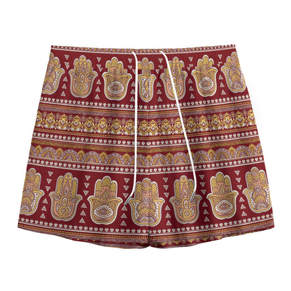 Indian Hamsa Hand Print Mesh Shorts