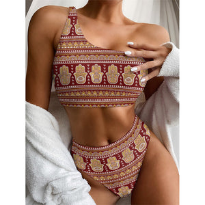 Indian Hamsa Hand Print One Shoulder Bikini Top