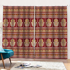 Indian Hamsa Hand Print Pencil Pleat Curtains