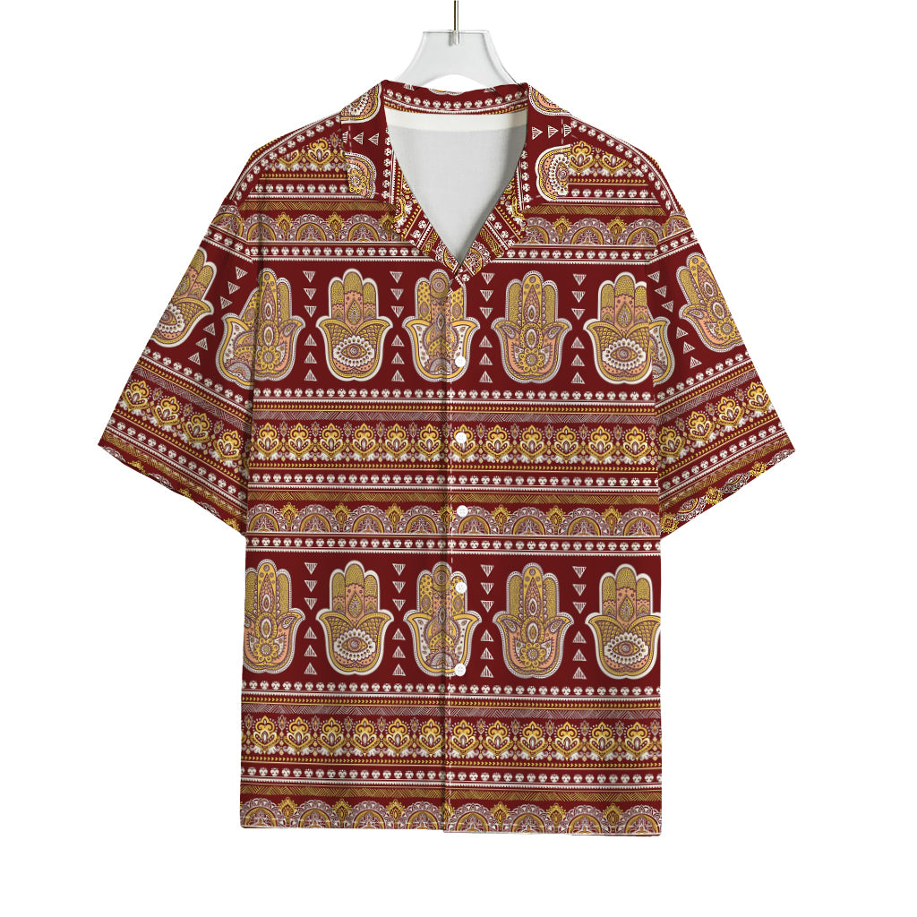 Indian Hamsa Hand Print Rayon Hawaiian Shirt