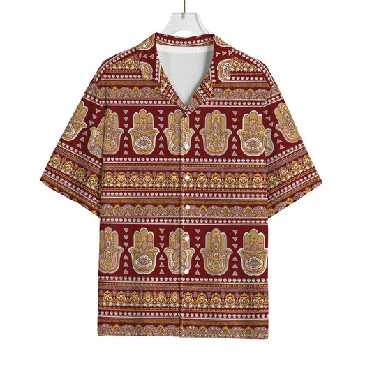Indian Hamsa Hand Print Rayon Hawaiian Shirt