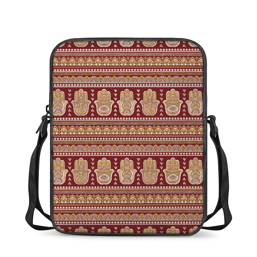 Indian Hamsa Hand Print Rectangular Crossbody Bag
