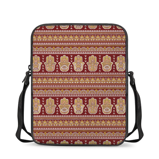 Indian Hamsa Hand Print Rectangular Crossbody Bag