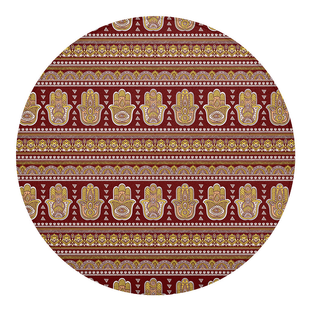 Indian Hamsa Hand Print Round Blanket