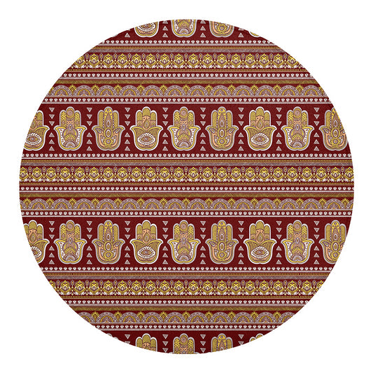 Indian Hamsa Hand Print Round Blanket